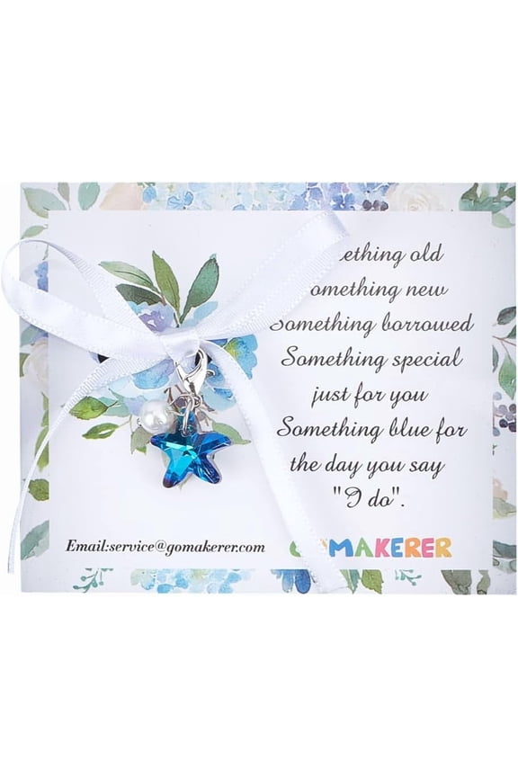 1set Something Blue Bouquet Charm Something Blue Wedding Bouquet Charm with A Gift Card for Bridal Flowers Silver DIY