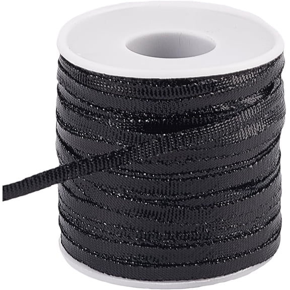 1set Sparkle Nylon Ribbon for Dreadlock Braiding Rope Gift Wrapping Ornament Hanging Black 1/4 inch(5mm)