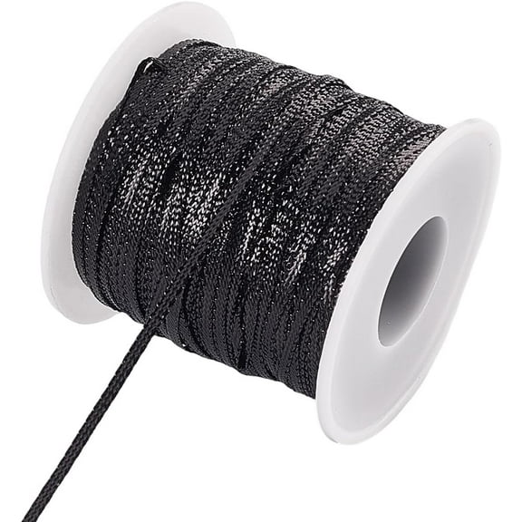 1set Sparkle Nylon Ribbon for Dreadlock Braiding Rope Gift Wrapping Ornament Hanging Black 1/8 inch(3mm)