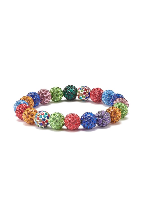 1set Sparkling Rhinestone Ball Beaded Stretch Bracelet for Women Colorful Inner Diameter: 2-1/8 inch(5.4cm) Beads: 9.5mm