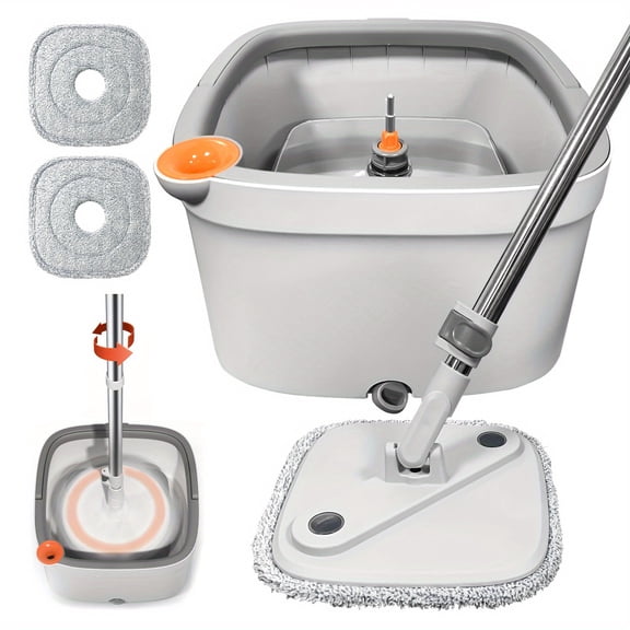 1set Spin Mop and Bucket System with 360° Rotating Mop Head, 2/6/10 Microfiber Refills Included, Self-Cleaning for Hardwood, Tile, Marble Floors, Ideal for Living Room, Bedroom, Bathroom, Kitchen