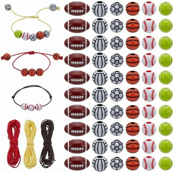 1set Sports Balls Acrylic Beads: Bracelet Jewelry Making Kits Mixed color 10~18x1~10.5x1~10.5mm Hole: 2~4mm