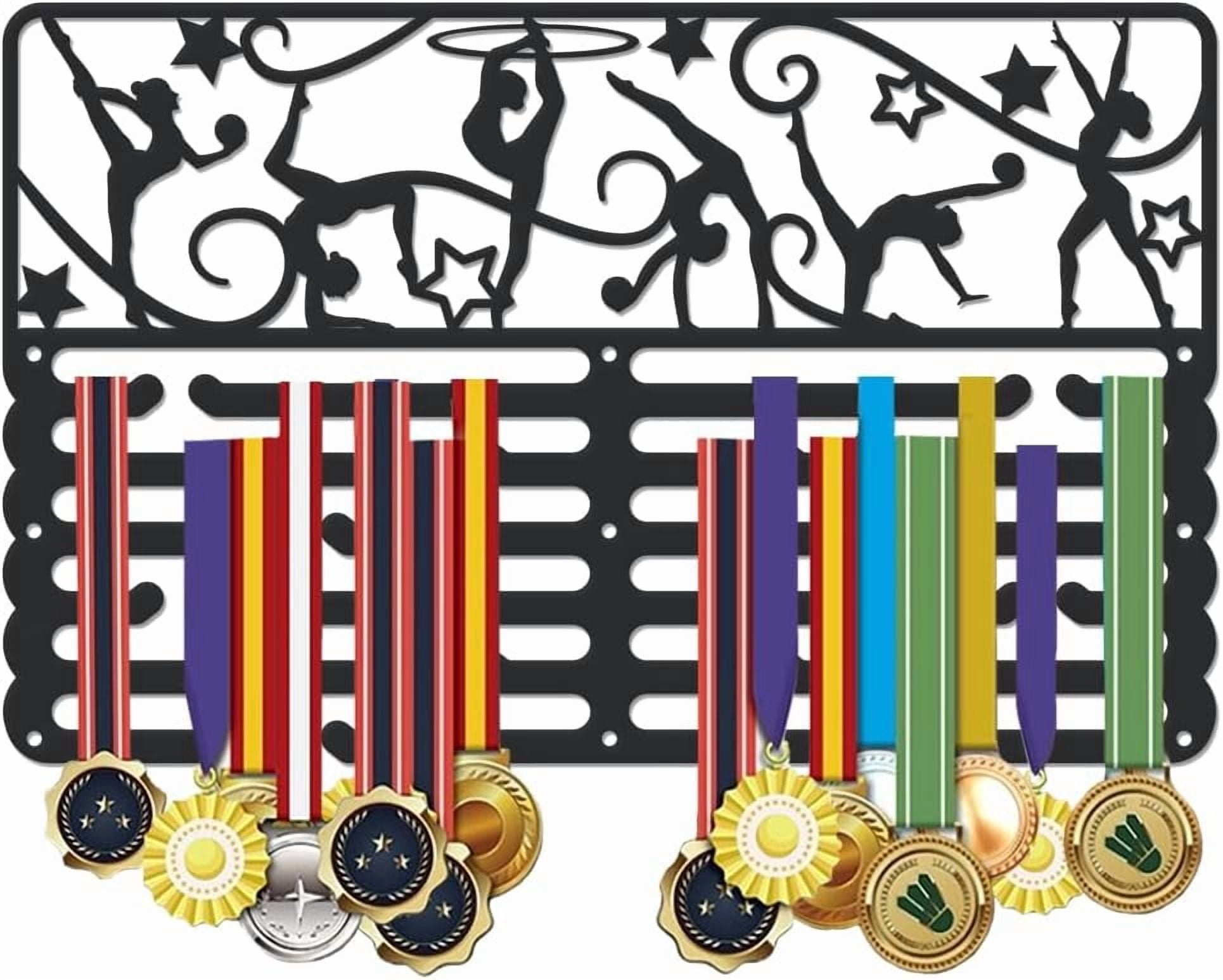 1set Sports Medal Hanger Display Medal Holder Award Metal Medals Organizer Ribbon Display Holder Rack Wall Mounted Race Non-Slip Hooks Gifts for Athletes Black