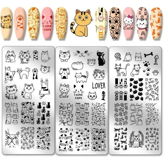 1set Stainless Steel Nail Art Templates Template Tool Rectangle Cat Shape 12x6cm 3pcs/set