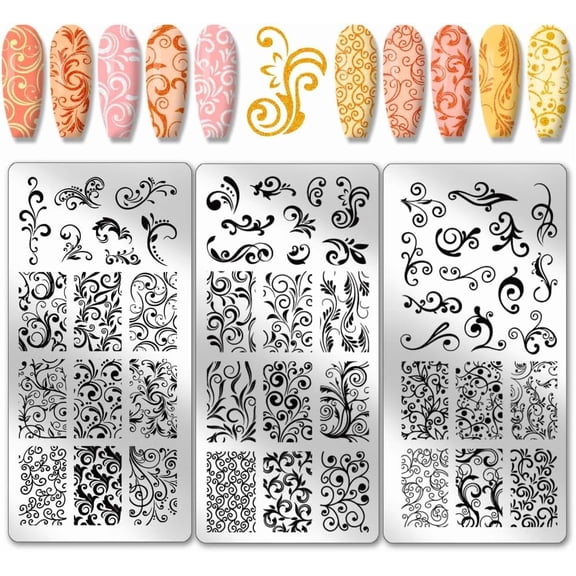 1set Stainless Steel Nail Art Templates Template Tool Rectangle Floral 12x6cm 3pcs/set