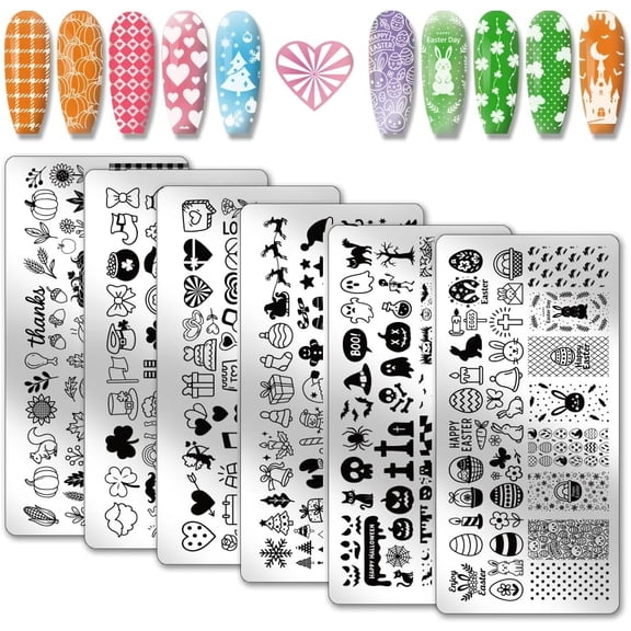 1set Stainless Steel Nail Art Templates Template Tool Rectangle Mixed Shapes 12x6cm 6 sheets/set
