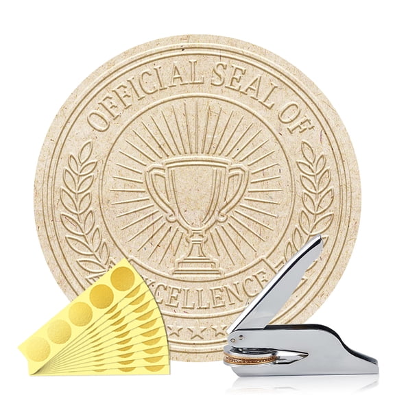 1set Stainless Steel Seal Embosser Hand-Held Embossing Stamp for Books Envelopes Napkins Golden Trophy 42mm