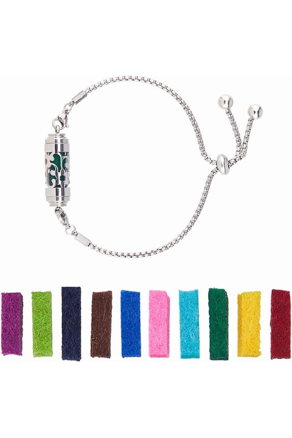 1set Stainless Steel Slider Bracelets with Fibre Perfume Pads Column Flower 9-1/8 inch(23cm)