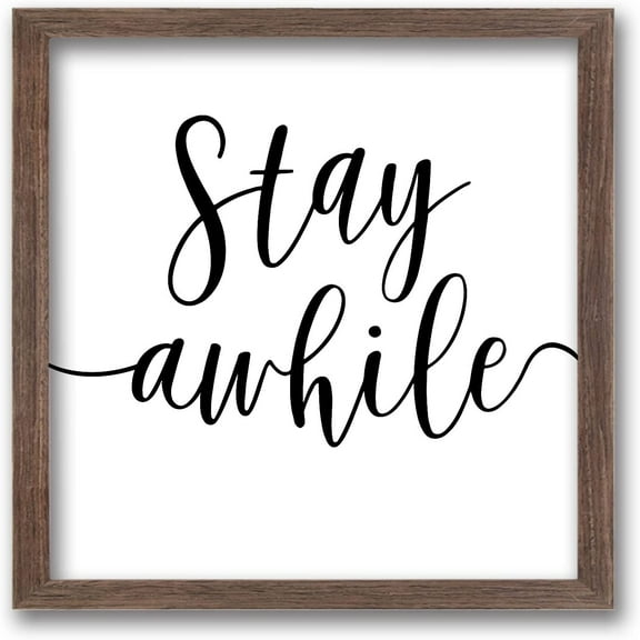 1set Stay Awhile Art Sign Solid Wood Bathroom Sign with Arylic Layer 7x7 Inch Funny Bathroom Wall Art Large Hangable Wooden Frame for Home Decor Black DIY