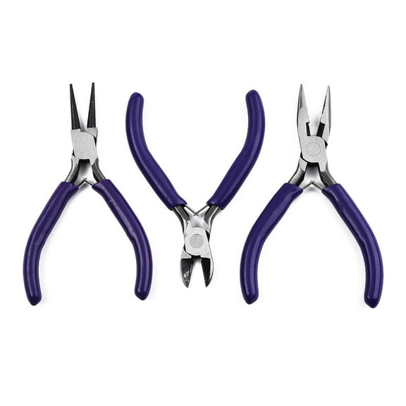 1set Steel Pliers set with Plastic Handles including Side Cutter Pliers Round Nose Plier Needle Nose Wire Cutter Plier Indigo 113-126x48-52x6-10mm