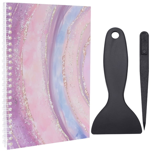 1set Sticker Collecting Loose-leaf A5 Spiral Bound Notebook Hand Account Release Paper with Plastic Scrapers & Anti-Static Beading Tweezers Medium Orchid 210x153x4.5~13mm 32 pages/book 1 book Paper