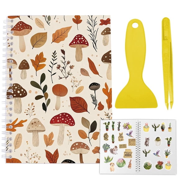 1set Sticker Collection Book Hand Account Release Paper Mushroom 210x148mm