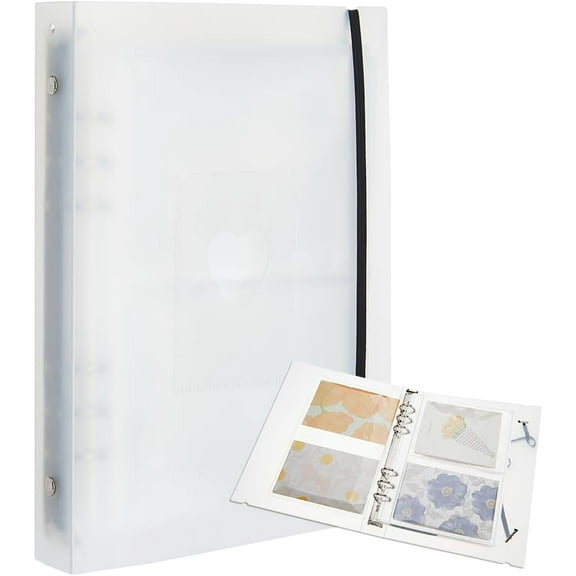 1set Sticker Storage Organizer Book A5 Sticker Collecting Album Binder Sleeves Sticker Keeper Holder with 60Pcs 3 Styles Loose Leaf Card for Stickers Recipe Cards Display Frosted Heart Pattern