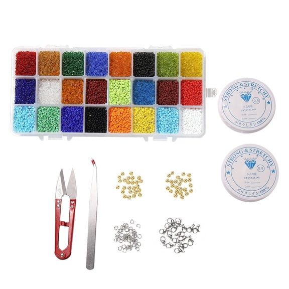 1set Stretch Jewelry sets Kits include Glass Seed Beads Stainless Steel Needles & & Beading Tweezers & Lobster Claw Clasps Alloy Spacer Beads Mixed color Seed Beads: 2mm Hole: 1mm about 32000pcs/box