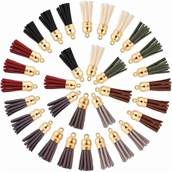 1set Suede Tassel Pendant Decorations with CCB Plastic Cord Ends Mixed Color 33~37x10mm Hole: 2.5mm 8 styles 12pcs/style 96pcs