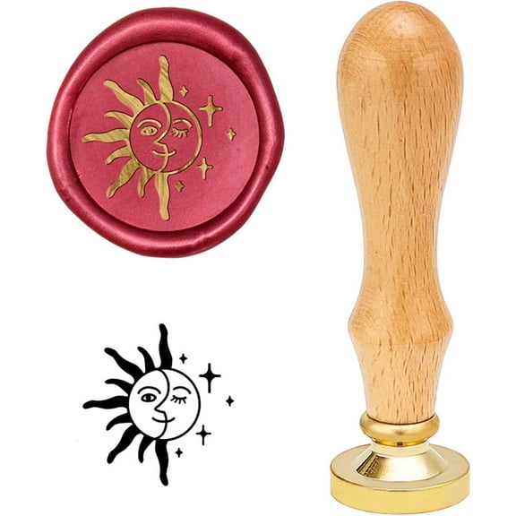 1set Sun Moon Wax Seal Stamp with Wooden Handle Vintage Retro Seal Stamp for Embellishment of Envelopes Gift Box Invitation Letter Decoration Gold