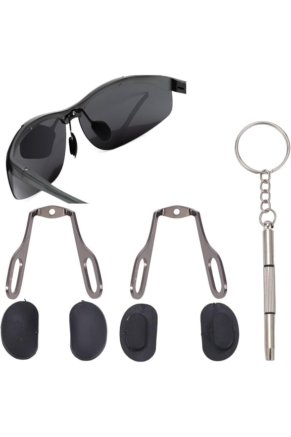 1set Sunglass Nose Pad Replacement Kits include 304 Stainless Steel Eyeglass Silicone Eyeglass Nose Pads Iron Mini Keychain Eyeglass Screwdriver
