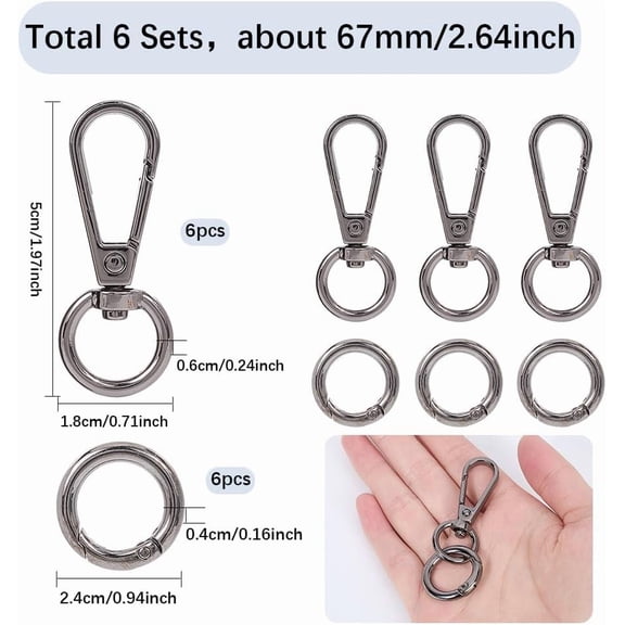 1set Teardrop Alloy Swivel Clasps Lanyard Push Gate Snap Clasps with Spring Gate Rings Gunmetal 5x1.8x0.6cm Hole: 13mm 6pcs