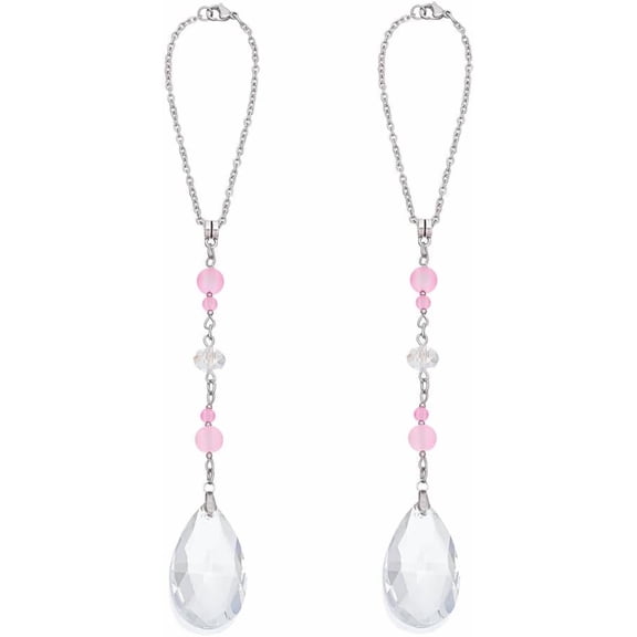 1set Teardrop Glass Decoration with 304 Stainless Steel Chain for Rearview Mirror Hanging Ornaments Pink 205mm 2pcs/set