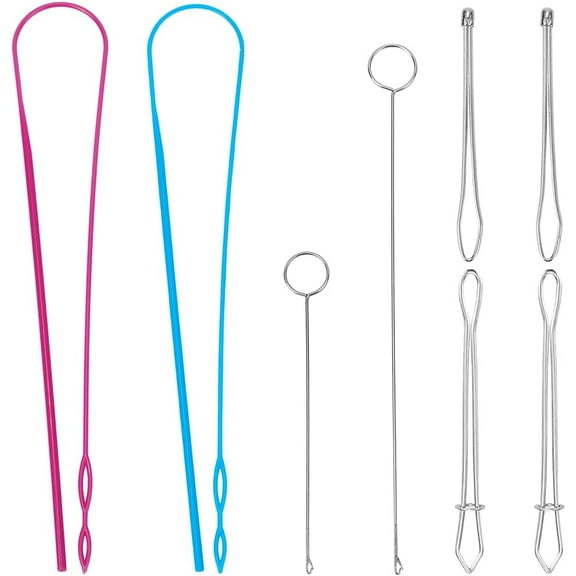 1set Threading Tool sets Steel Sewing Loop Turner Hooks Plastic Drawstring Threader Iron Bodkin Threader for Knitting Accessories Mixed color Steel Sewing Loop Turner Hooks: 175~265x25~27mm 2pcs/set