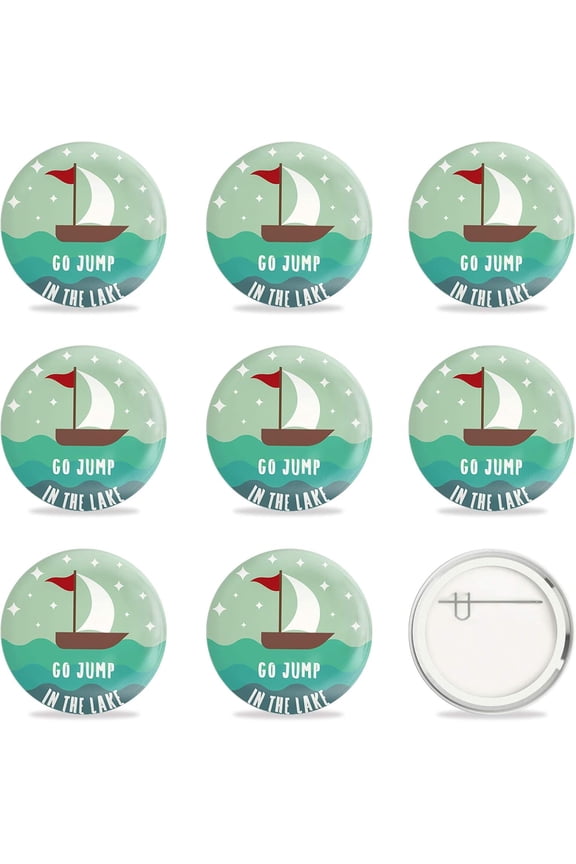 1set Tinplate Brooch with Plastic Bottom & Iron Pin Flat Round Colorful Ship Pattern 58x4mm 9pcs/set