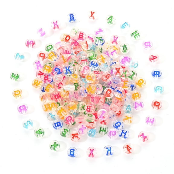 1set Transparent Clear Acrylic Beads Horizontal Hole Flat Round with Random Letter Mixed color 7x4mm Hole: 1.6mm 200pcs/set