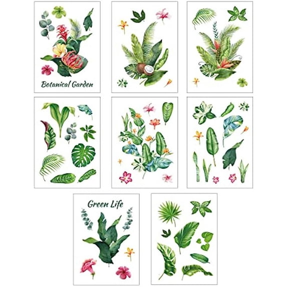 1set Tropical Plants Decals Flower Stickers Green Life Window Stickers Waterproof Removable Vinyl Wall Art