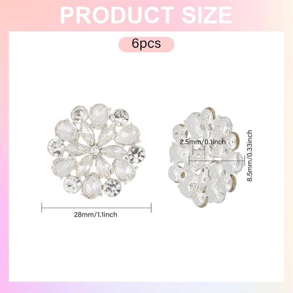 1set US 6pcs Alloy Rhinestone Shank Buttons 1-Hole Flower 28x8.5mm Hole: 2.5mm