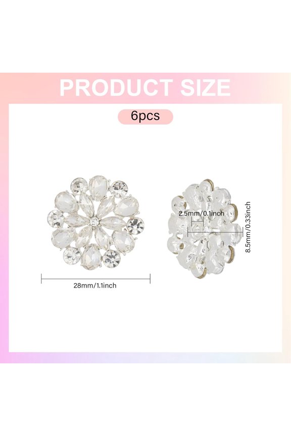1set US 6pcs Alloy Rhinestone Shank Buttons 1-Hole Flower 28x8.5mm Hole: 2.5mm