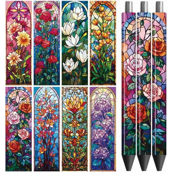 1set UV DTF Pen Wraps Transfer Sticker Colored Glass - 48pcs Waterproof HD Print UV DTF Pen Adhesive Decals for Personalized DIY Pencil Pen Decorative Crafts Gifts Giving for Mothers Day Colorful