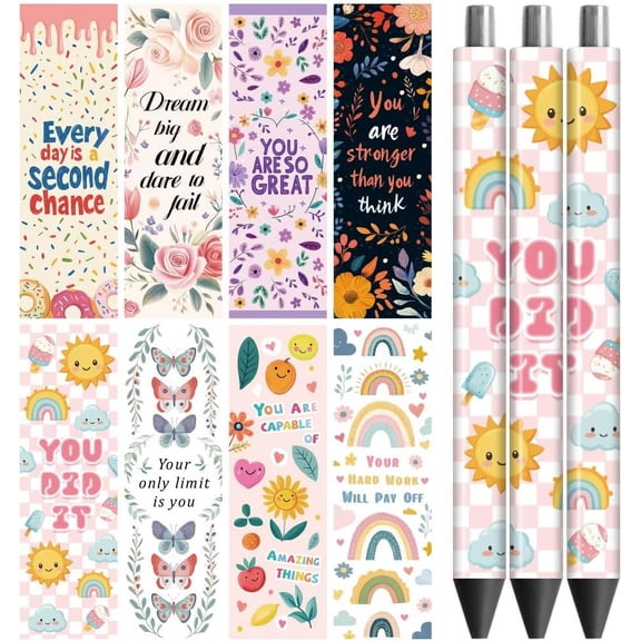 1set UV DTF Pen Wraps Transfer Sticker Decal Motivational and Words - 48pcs Waterproof HD Print UV DTF Pen Adhesive Decals for Personalized DIY Pencil Pen Crafts Gifts Giving for Mothers Day Colorful