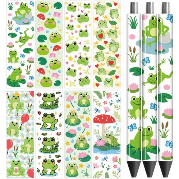 1set UV DTF Pen Wraps Transfer Sticker Frog - 48pcs Waterproof HD Print UV DTF Pen Adhesive Decals for Personalized DIY Pencil Pen Decorative Crafts Gifts Giving for Mothers Day Colorful