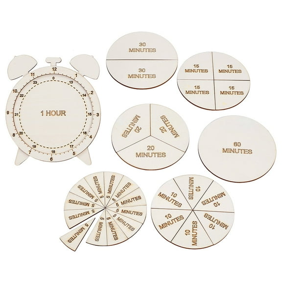 1set Unfinished Wood Clock Toys Math Learning Time Teaching Materials White Clock: 132x117x4.5mm