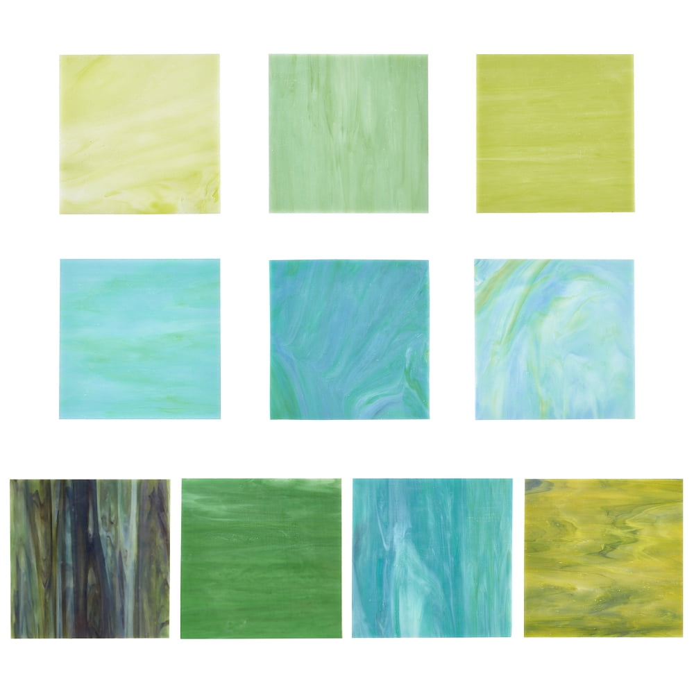 1set Variety Glass Sheets Large Cathedral Glass Mosaic Tiles for Crafts Square Mixed color 100~100.5x100~100.5x2.5~3mm 10 colors 1pc/color 10pcs/set Glass