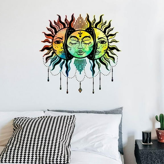 1set Wall Decals Colorful Wall Sticker Self Adhesive Wall Decals Sun and Moon Removable Decor Art Window Clings Peel and Stick Wall Art Decals DIY Murals Home Wall Decoration Colorful
