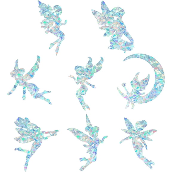 1set Waterproof PVC Colored Laser Stained Window Film Adhesive Stickers Electrostatic Window Stickers Fairy Pattern 12cm 16pcs/set Craft