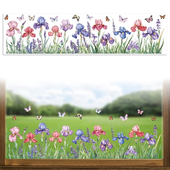 1set Waterproof PVC Colored Laser Stained Window Film Static Stickers Rainbow Electrostatic Window Decals Fleur De Lis 300x1200mm