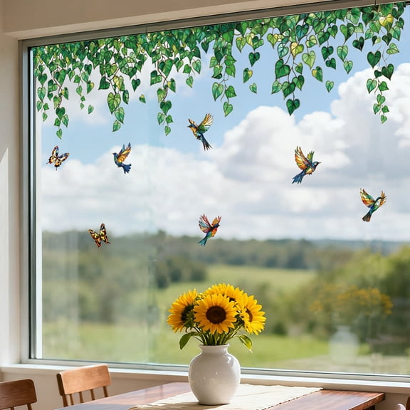 1set Waterproof PVC Colored Laser Stained Window Film Static Stickers Rainbow Electrostatic Window Decals Leaf 300x1200mm