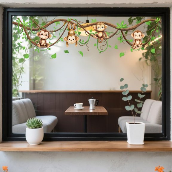 1set Waterproof PVC Colored Laser Stained Window Film Static Stickers Rainbow Electrostatic Window Decals Monkey 300x1200mm Craft