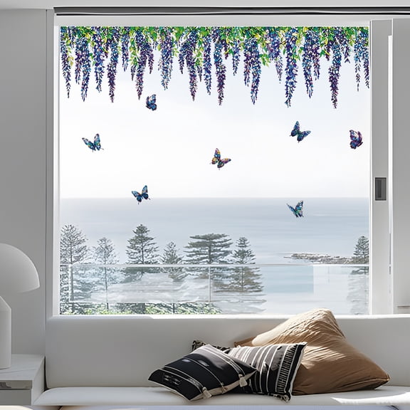 1set Waterproof PVC Colored Laser Stained Window Film Static Stickers Rainbow Electrostatic Window Decals Wisteria 300x1200mm