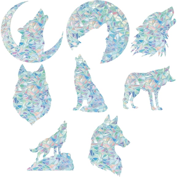 1set Waterproof PVC Colored Laser Stained Window Film Static Stickers Rainbow Electrostatic Window Decals Wolf 330x830mm for DIY