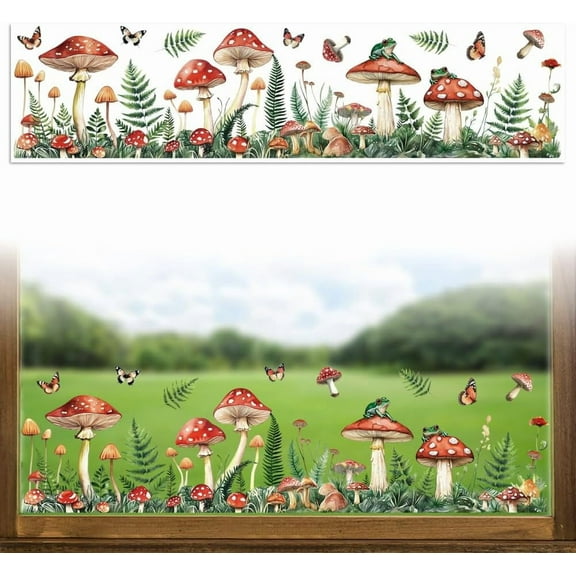 1set Waterproof PVC Colored Laser Stained Window Film Static Stickers Rainbow Prism Electrostatic Window Decals Mushroom 300x1200mm
