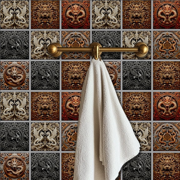 1set Waterproof PVC Tile Stickers for Kitchen Bathroom Waterprrof Wall Tiles Square Dragon 100x100mm 6 style 6pcs/style 36pcs/set
