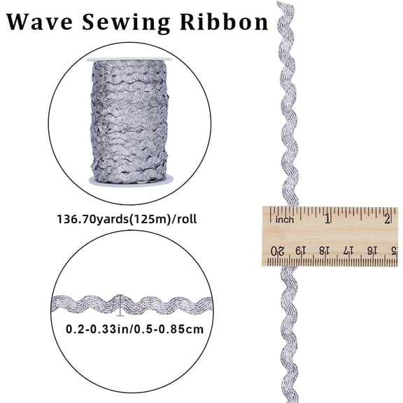 1set Wave Bending Fringe Trim Sewing Ribbon for Cloth Dress Making Decorate Dark Gray 1/4 inch(5mm) 125m