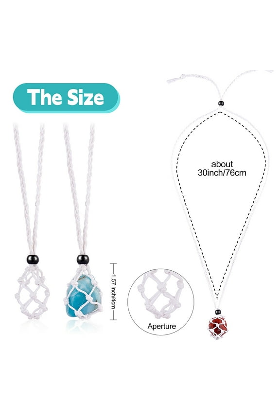 1set Waxed Thread Cords Macrame Pouch Necklace Making Adjustable Glass Beads Interchangeable Stone Necklace White 30 inch(76cm) 2pcs/set