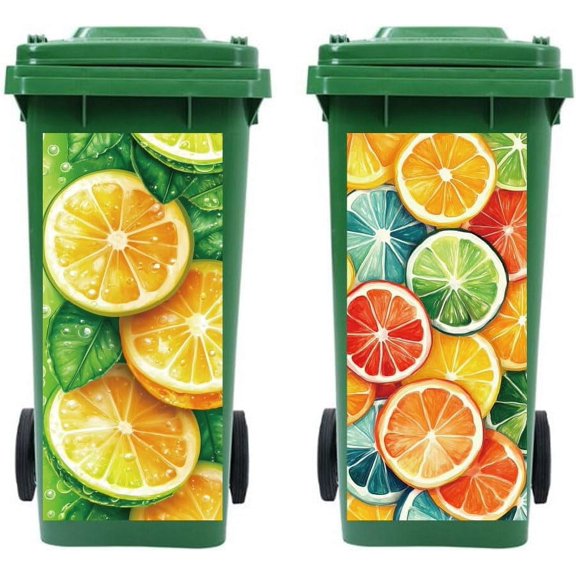 1set Wheelie Bin Stickers 2 Sheets Lemon Slices Sticky Dustbin Stickers Decals 15in x 32in Waterproof Self Adhesive Large Wraps