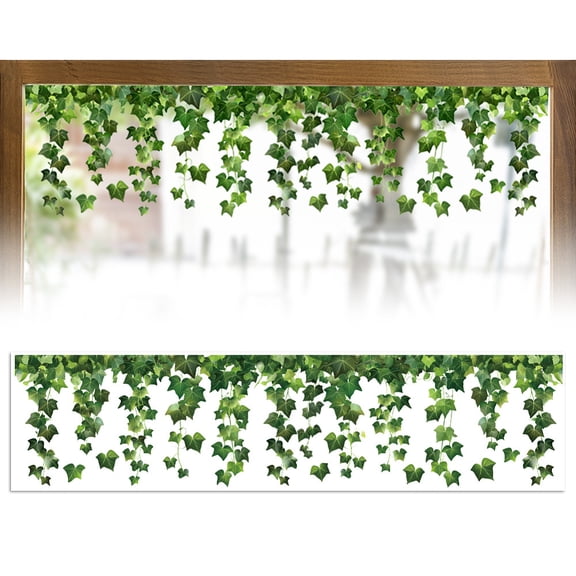 1set Window Static Cling Decal Sticker Double-Sided for Large Glass Window 1 sheet Green Hanging Vine and Leaf 47.2"x11.8" Waterproof Removable Window Decal for Home Office Classroom Decoration