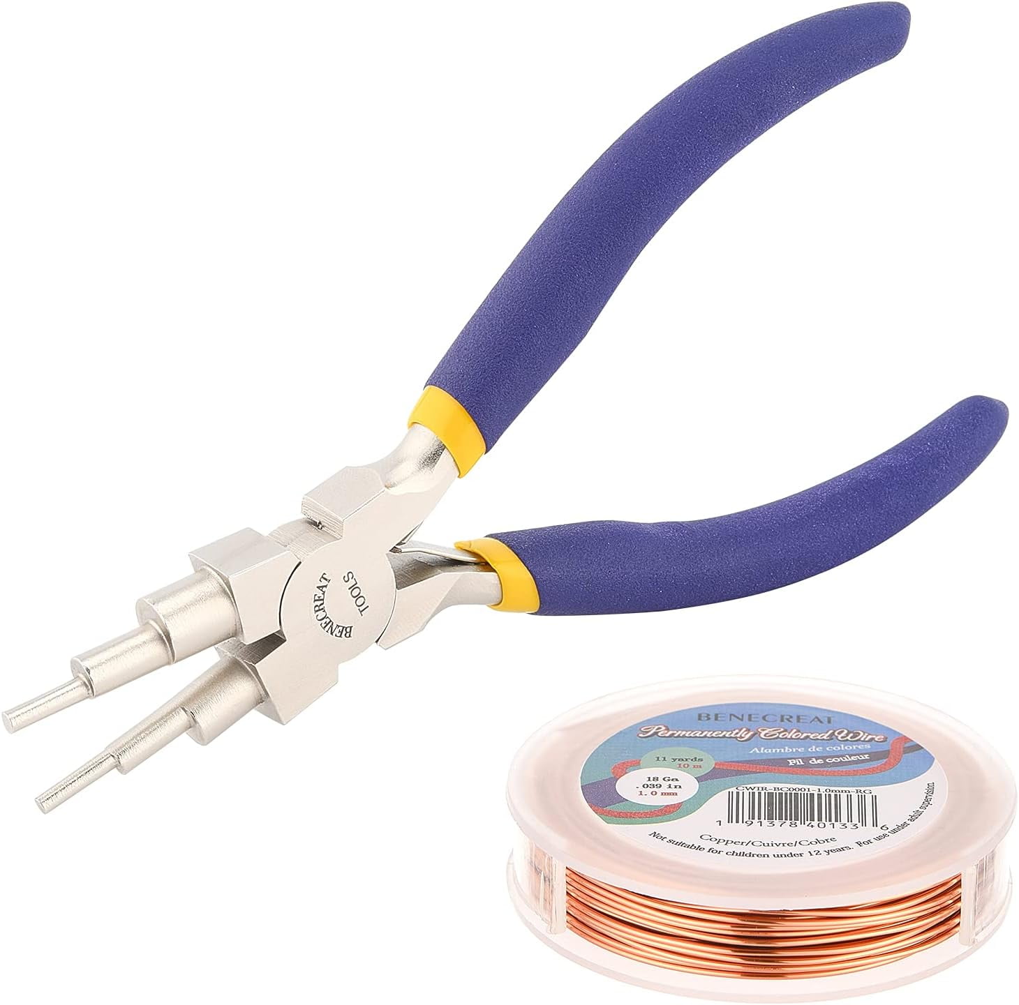 1set Wire Wrapped Jewelry Making Kits Including Copper Wire and Carbon Steel Round Nose Pliers Other color 18 Gauge 1mm about 10m/roll 1roll/set