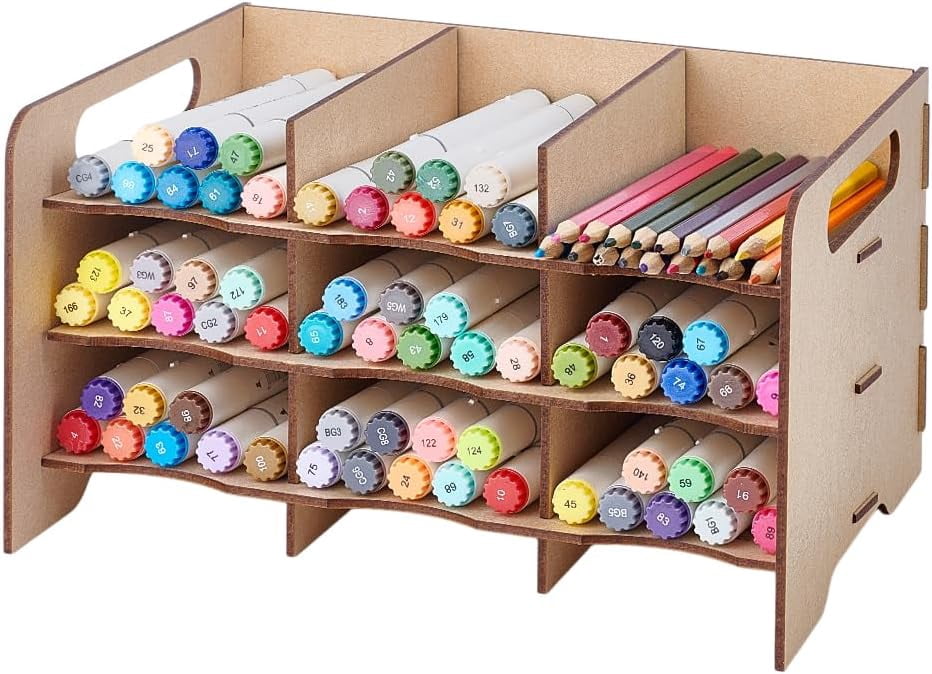 1set Wood Boards Pen Holder Desk Stand Organizer Holding Rack for Pens Paint Brushes Colored Pencils Markers BurlyWood 250x191x146mm