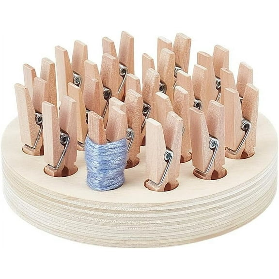1set Wood Embroidery Floss Organizer 19 Slot Floss Organizer Thread Holder with 20pcs Pegs Clips Round Bobbin Rack for Cord Wire Thread Storage Sewing Cross Stitch Supplies 4 Inch